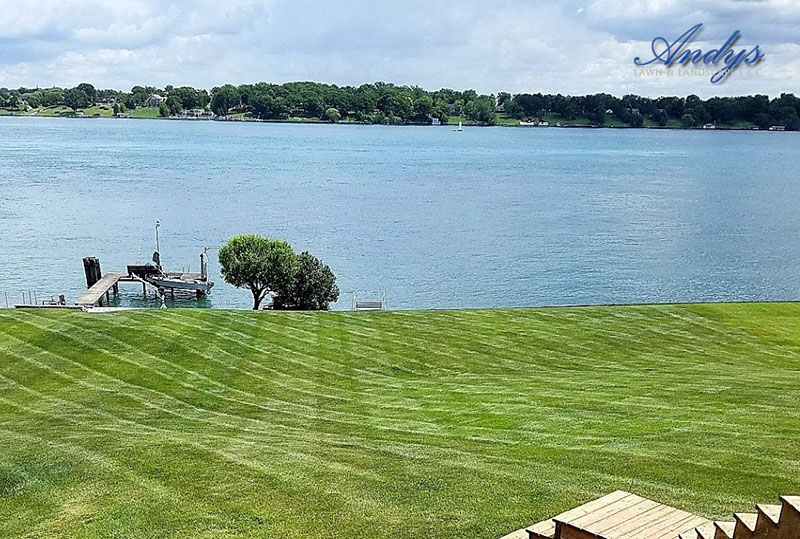 Lawn that has been cut by Andy's Lawn & Landscape along the St. Clair River